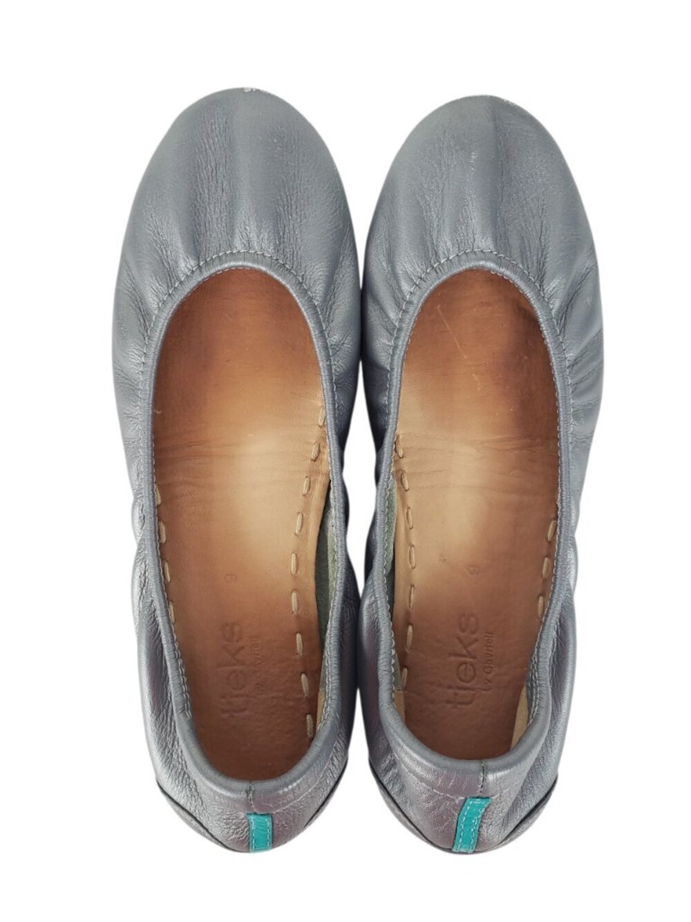 Tieks by Gavrieli Metallic Pewter Leather Ballet Flats Shoes Foldable Womens 9